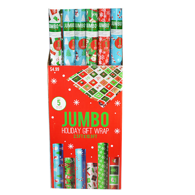 CHRISTMAS JUMBO GIFT WRAPPING PAPER 2.5FTX10.9FT (6ASST)