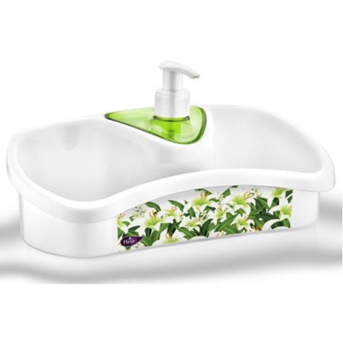 PLASTIC SOAP DISPENSER + SPONGE HOLDER