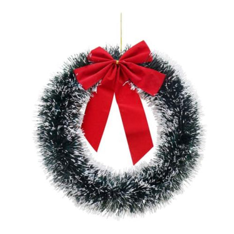 SNOW TINSEL WREATH WITH BOW